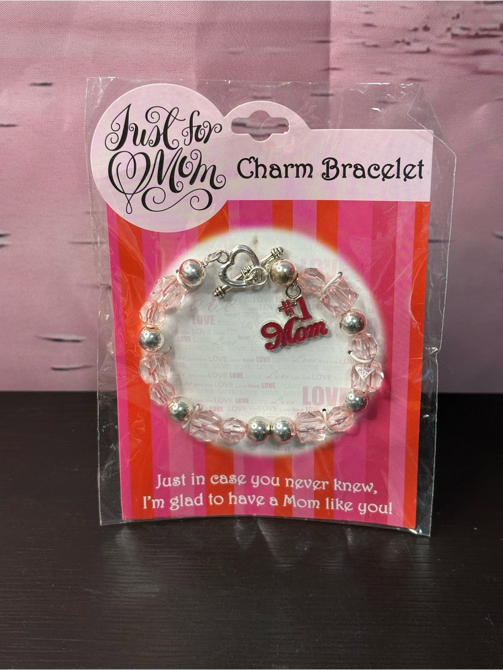 Just for Mom Charm Bracelet #1 Mom enamel pendant toggle clasp. New.